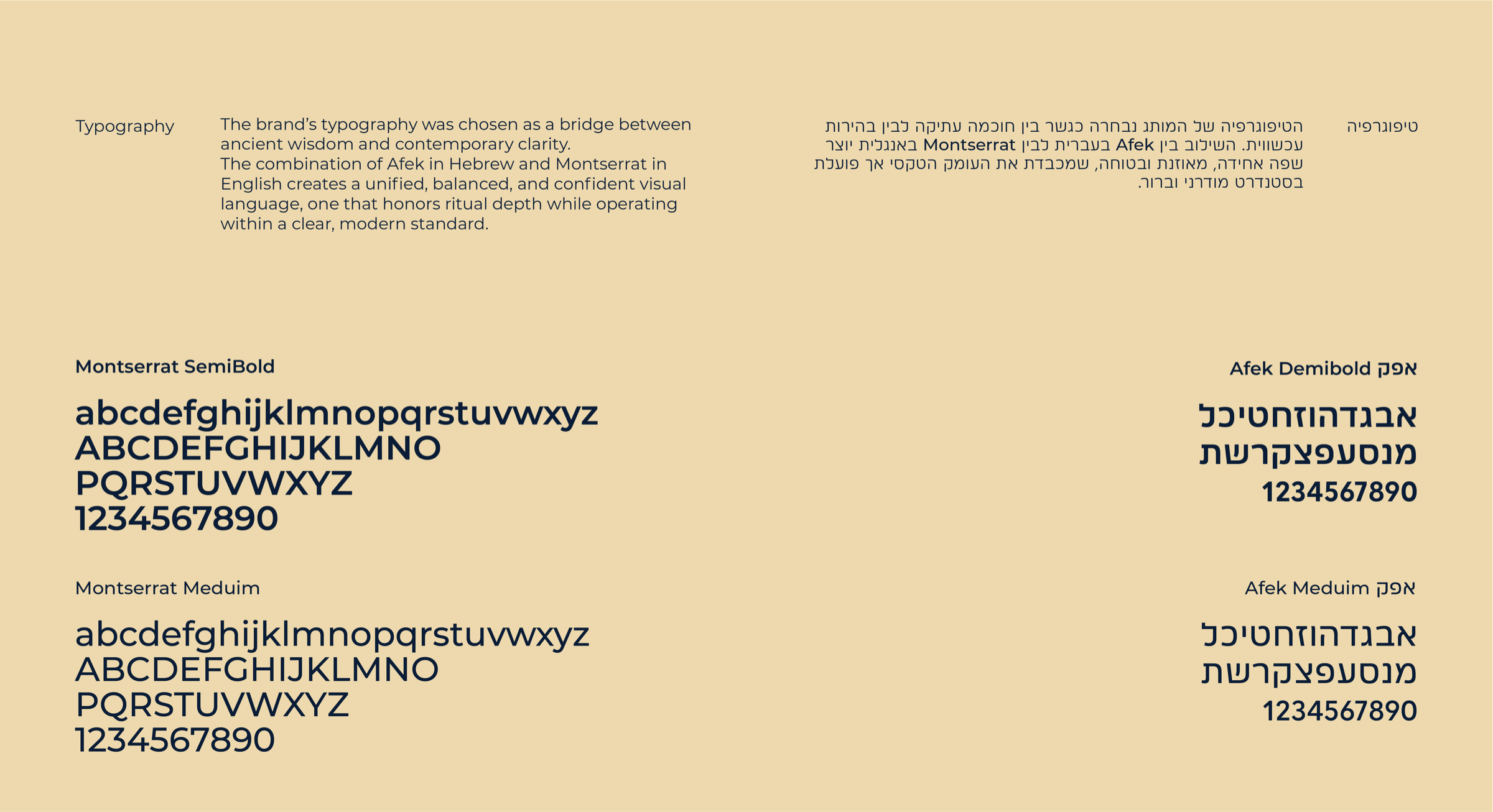 Shipibo — typography system pairing Montserrat with a Hebrew companion face